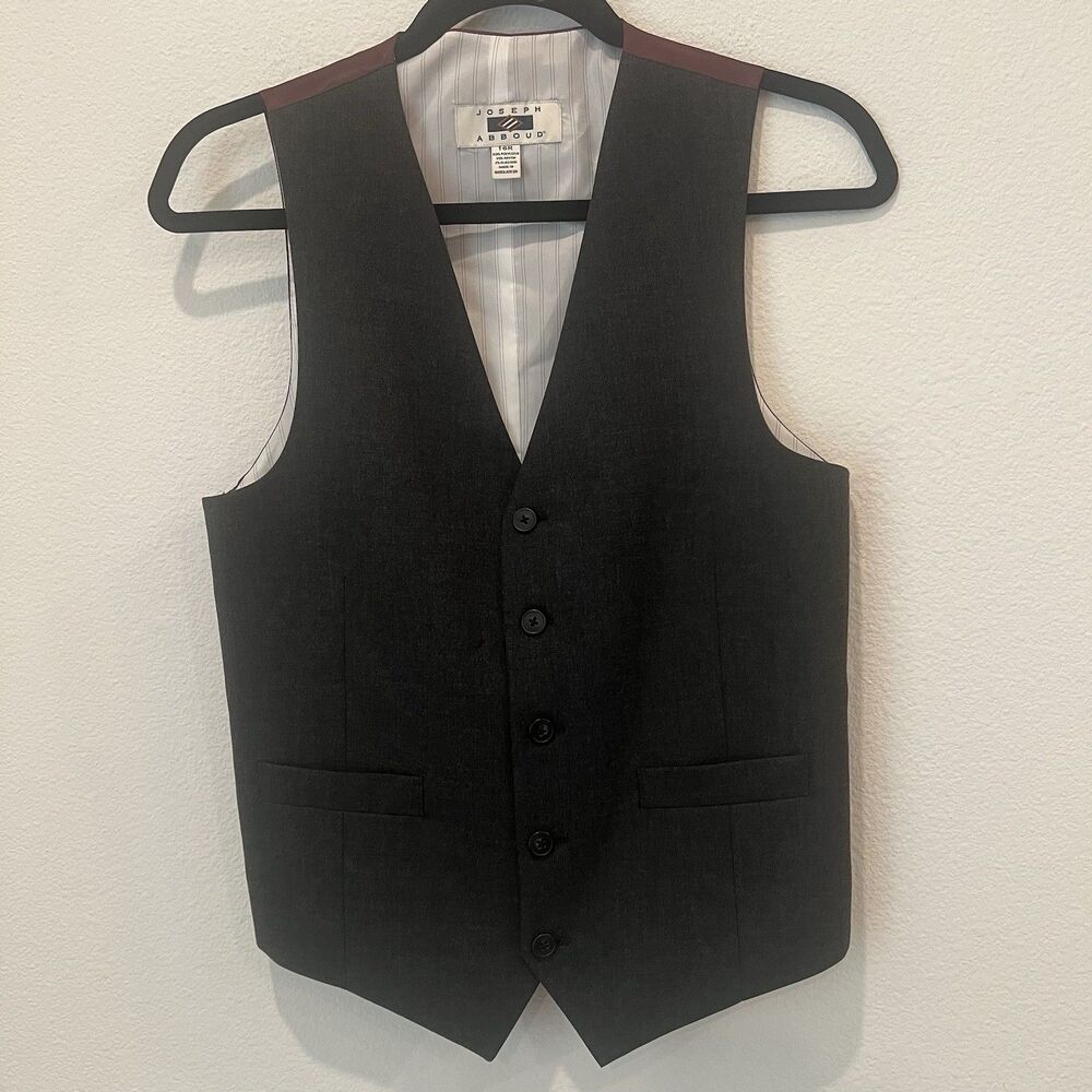 Joseph Abboud Boy's Vest Waistcoat Size 16R Charcoal Grey with Burgundy Back
